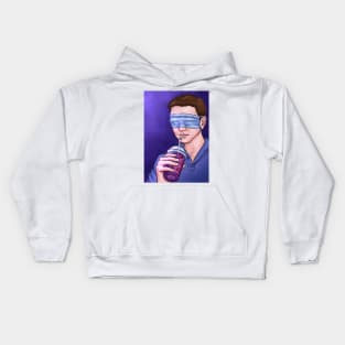 Man blindfolded drinking coronavirus smoothie Kids Hoodie